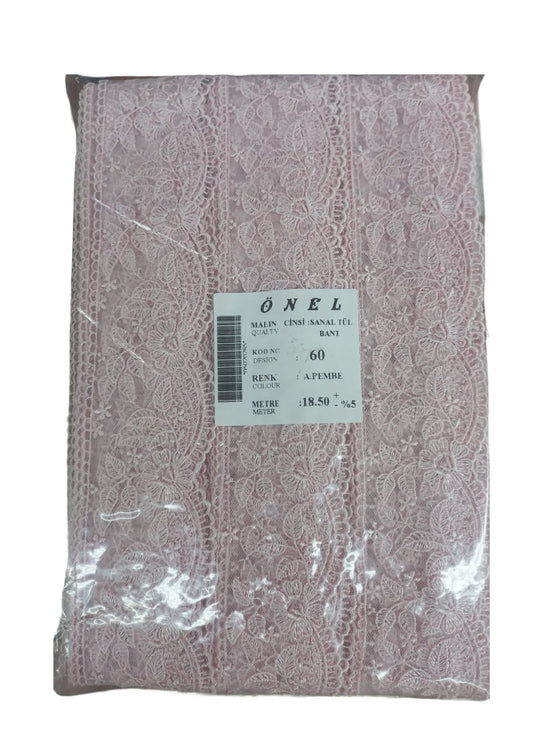 Dantel Polyester Sanal Tül Bant Açık Pembe 18,50 Metre En 6 cm ON-60-P - UcuzaGeliyor