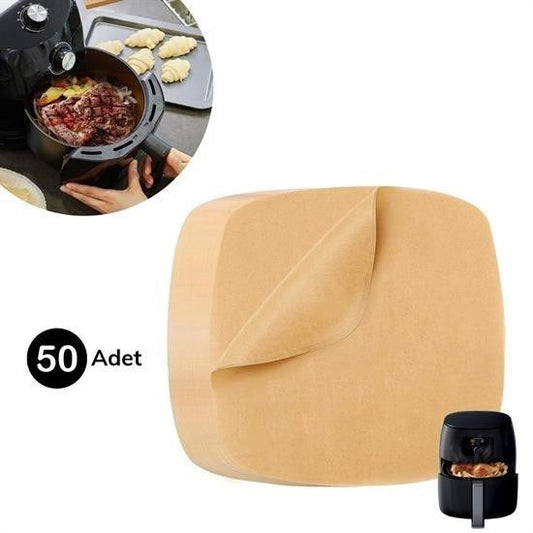 50 Adet Air Fryer Pişirme Kağıdı Tek Kullanımlık Yağ Su Geçirmez Yapışmaz Deliksiz Düz Kare Model - UcuzaGeliyor