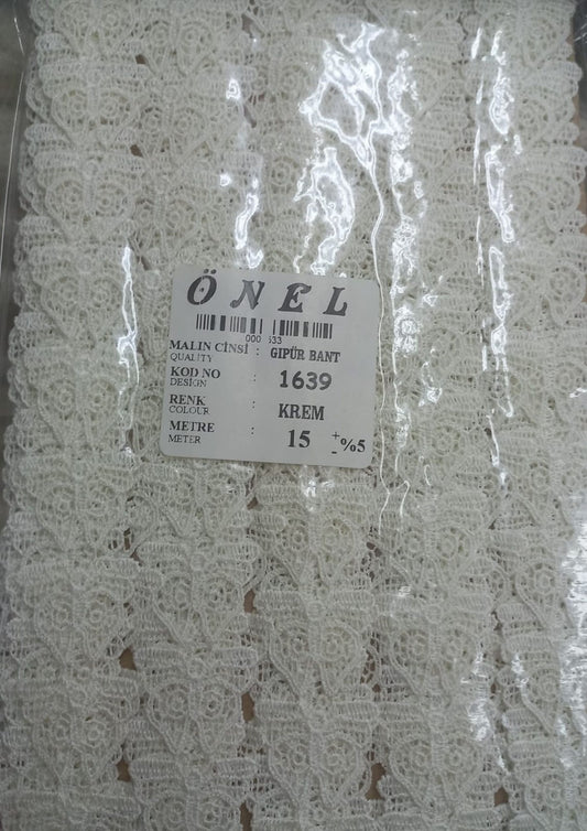Dantel Polyester Güpür Bant Krem 15 Metre En 6 cm ON-1639-KR - UcuzaGeliyor
