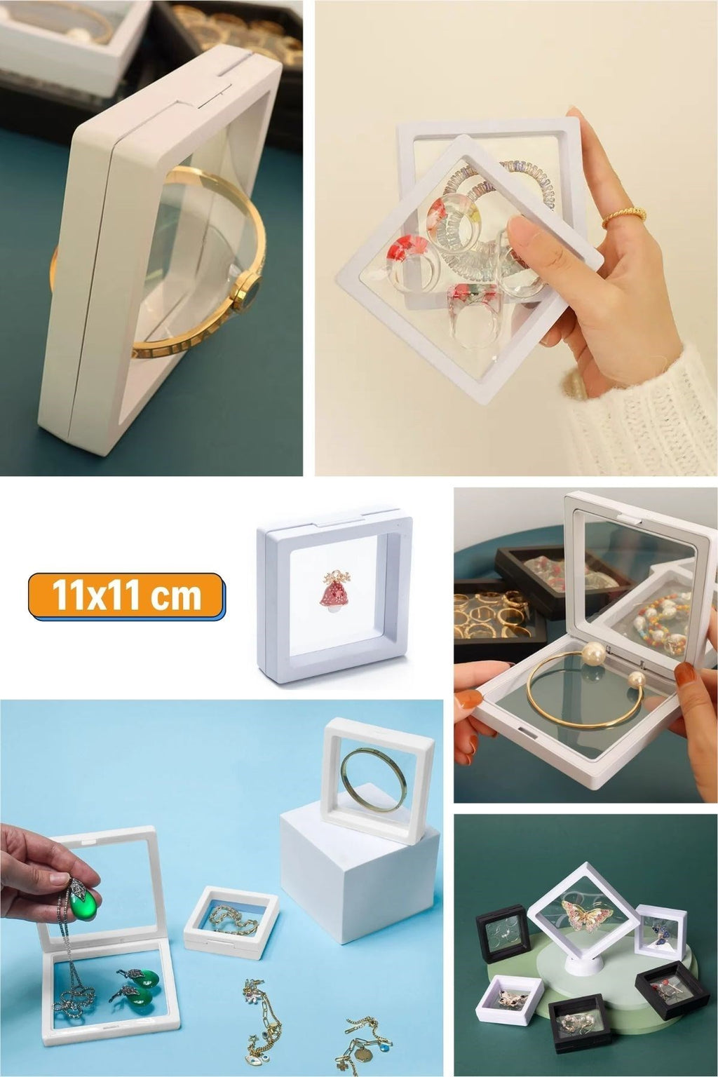 GENEL® 11x11cm Standlı 3D Takı Ziynet Hatıra Koleksiyon Saklama Kutusu Şeffaf Film Çerçevesi