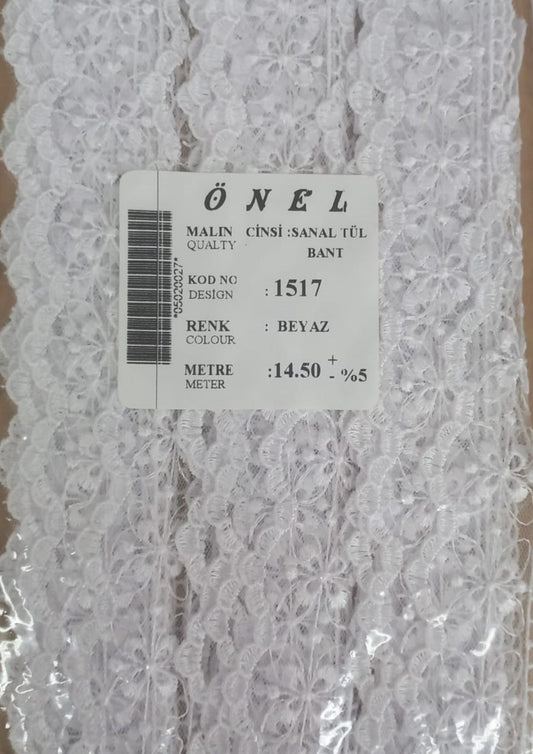 Dantel Polyester Sanal Tül Bant Beyaz 14,50 Metre En 6 cm ON-1517-B - UcuzaGeliyor