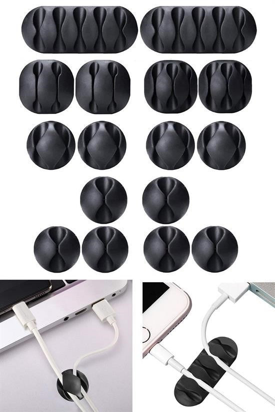 BUFFER® Çok Amaçlı Kablo Tutucu Akrilik Güçlü Yapışkanlı Organizer Düzenleyici 16 Parça Set Kolay Ku
