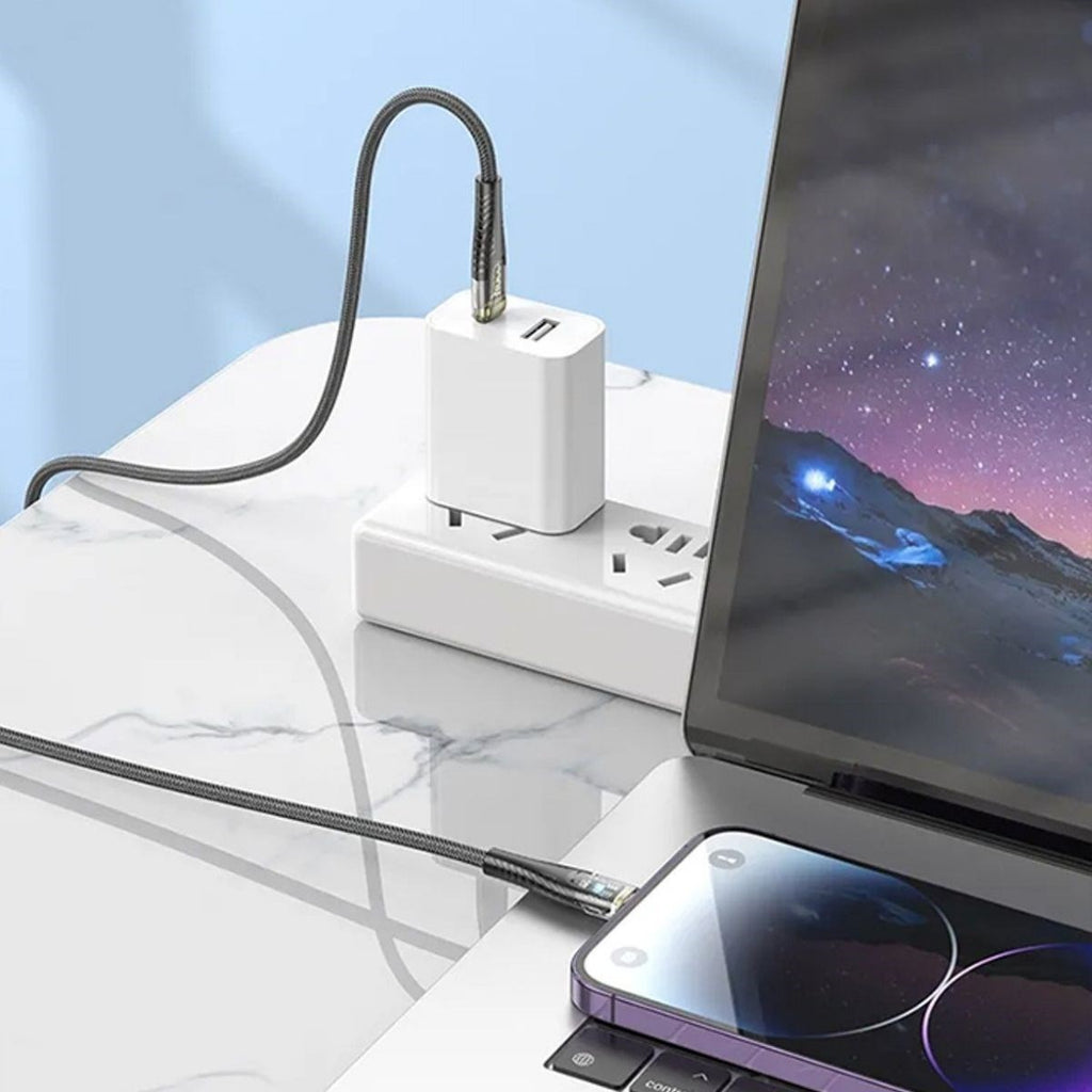 GENEL® Led Işık Uçlu Sağlam İp Kablolu USB to Lightning Hızlı Şarj Kablosu