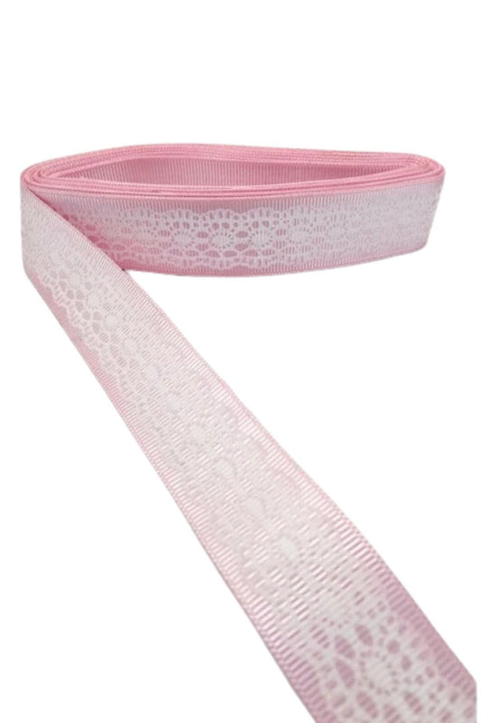 Tafta Dantel Görünümlü Kurdele Pembe 25 mm 10 Metre - UcuzaGeliyor