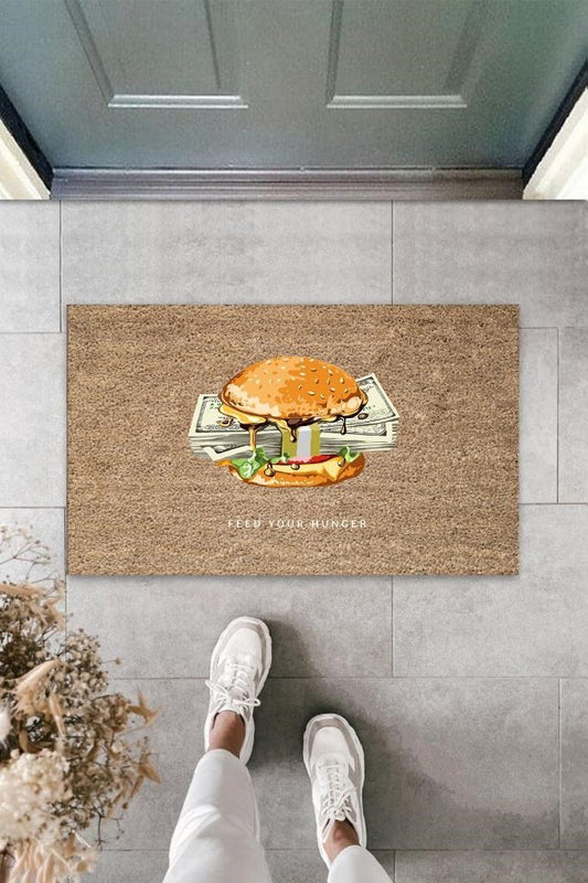 Bej Kapı Önü Paspası Feed You Hunger Desen  K-3353 - UcuzaGeliyor