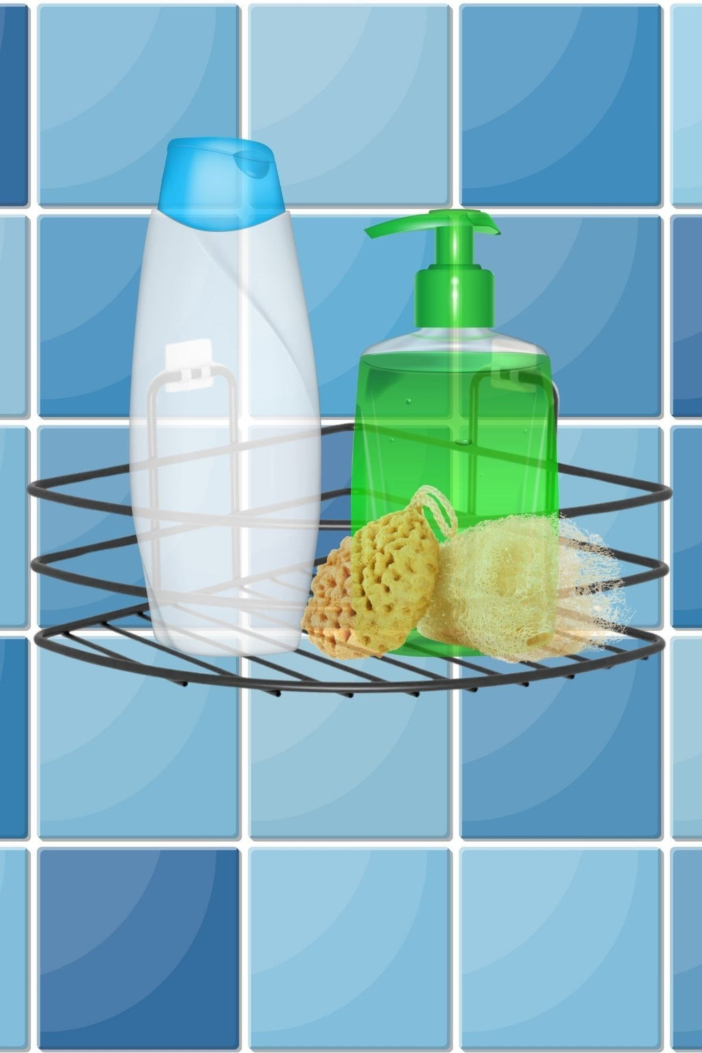 BUFFER® Kendiliğinden Yapışkanlı Montaj Gerektirmeyen Tek Katlı Banyo Askı Köşe Şampuanlık Siyah