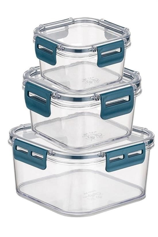 GENEL® 3'lü Pratik Silikon Contalı Sızdırmaz Kapaklı Sağlam İstiflenebilir Saklama Kapları