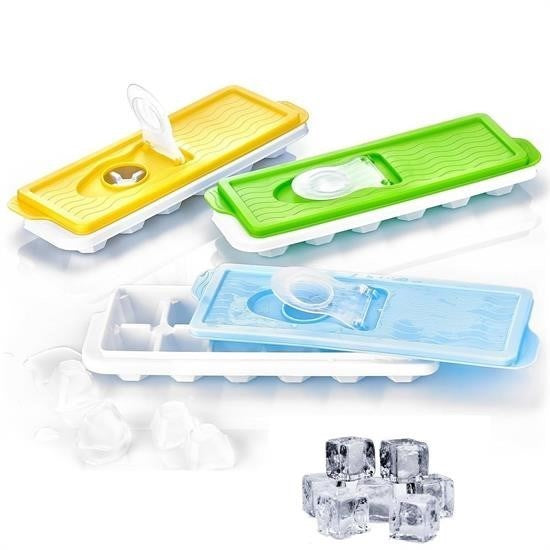 GENEL® 12li Kapaklı Yapışmaz Silikon Tabanlı Plastik Küp Buz Kalıbı