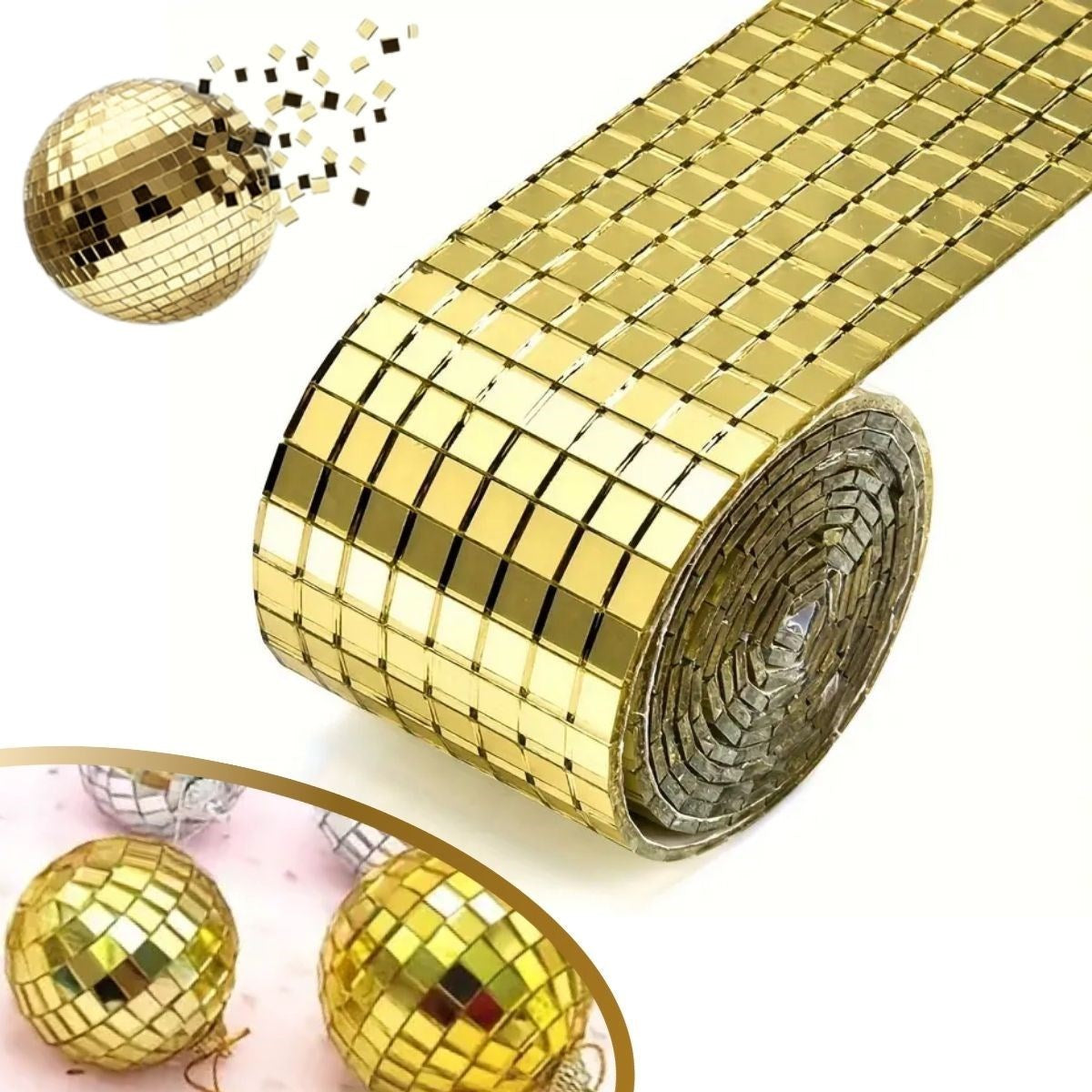 GENEL®1 Metre Uzunluğunda Gold Renk Aynalı Mozaik Taşlı Dekor Bandı 4 cm x 1 mt - UcuzaGeliyor