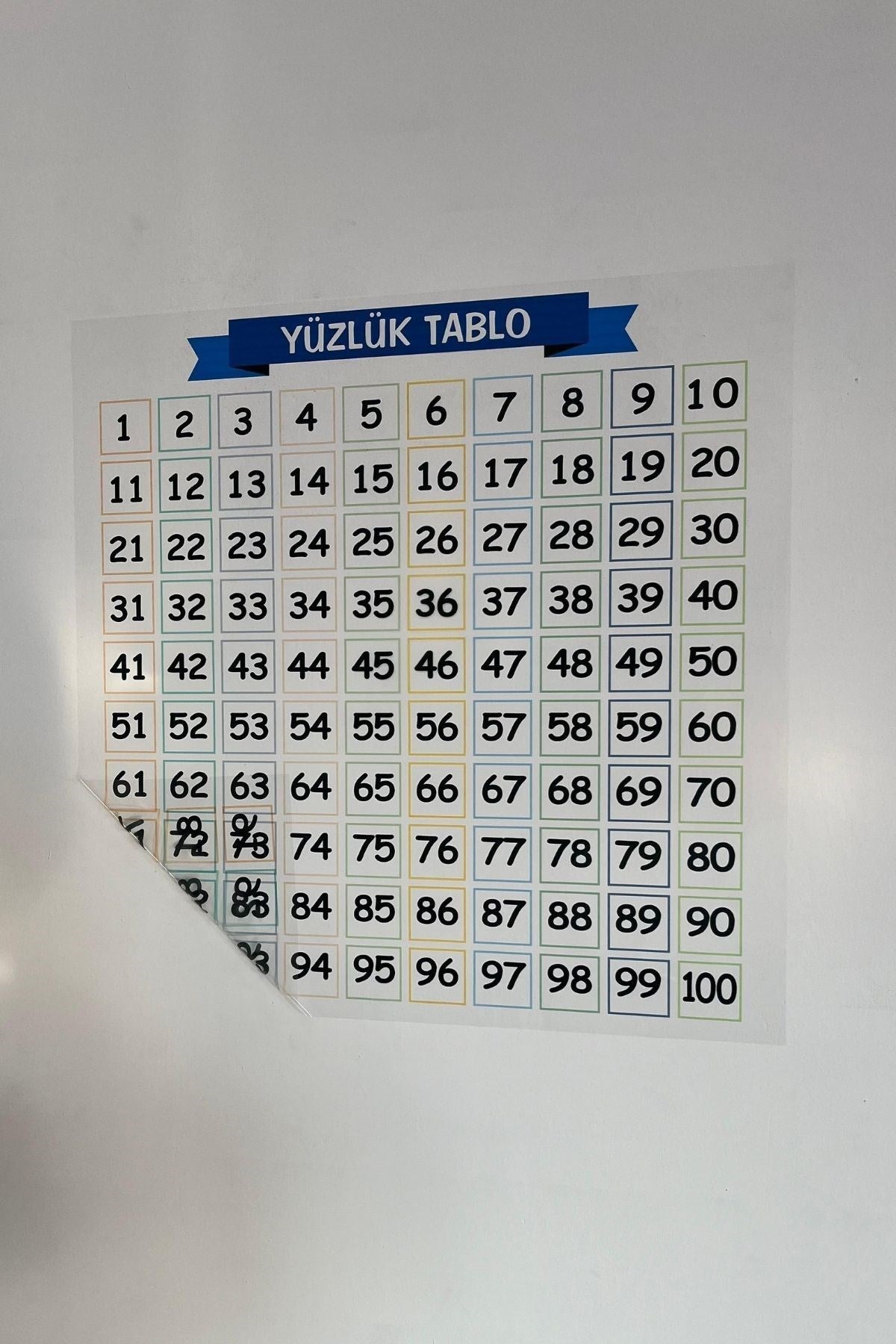 BUFFER® Matematik Öğreten Yüzlük Tablo Duvarda İz Bırakmaz Akıllı Kağıt Yapışkansız Statik  60x60 cm