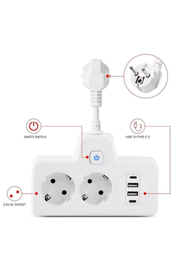 sonx Çok Fonksiyonlu Akım Korumalı Priz ve USB Şarj İstasyonu - Ayarlanabilir Gece Lambalı