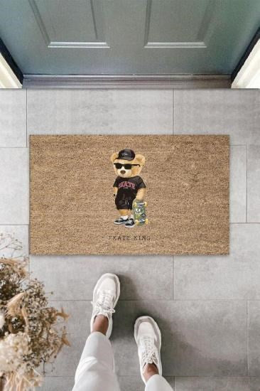 Bej Kapı Önü Paspası Skate King Ayıcık Desen  K-3313 - UcuzaGeliyor
