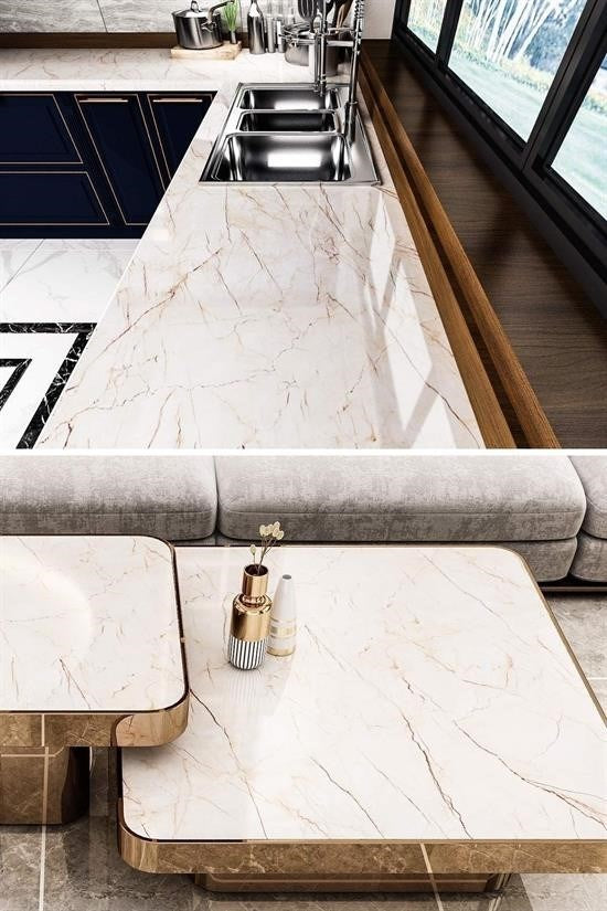 BUFFER® Mermer Desenli Masa Tezgah Mutfak Su Geçirmez Yapışkanlı Folyo Sticker Bej 5x0,6m