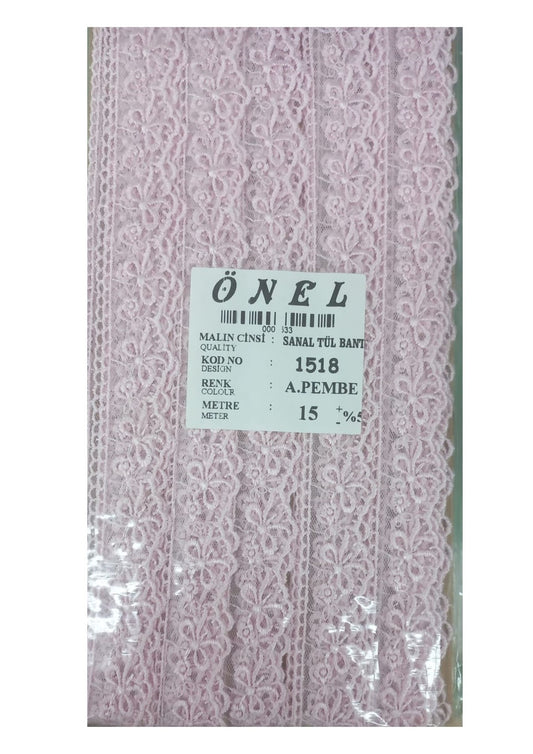 Dantel Polyester Sanal Tül Bant Açık Pembe 15 Metre En 3 cm ON-1518-AP - UcuzaGeliyor