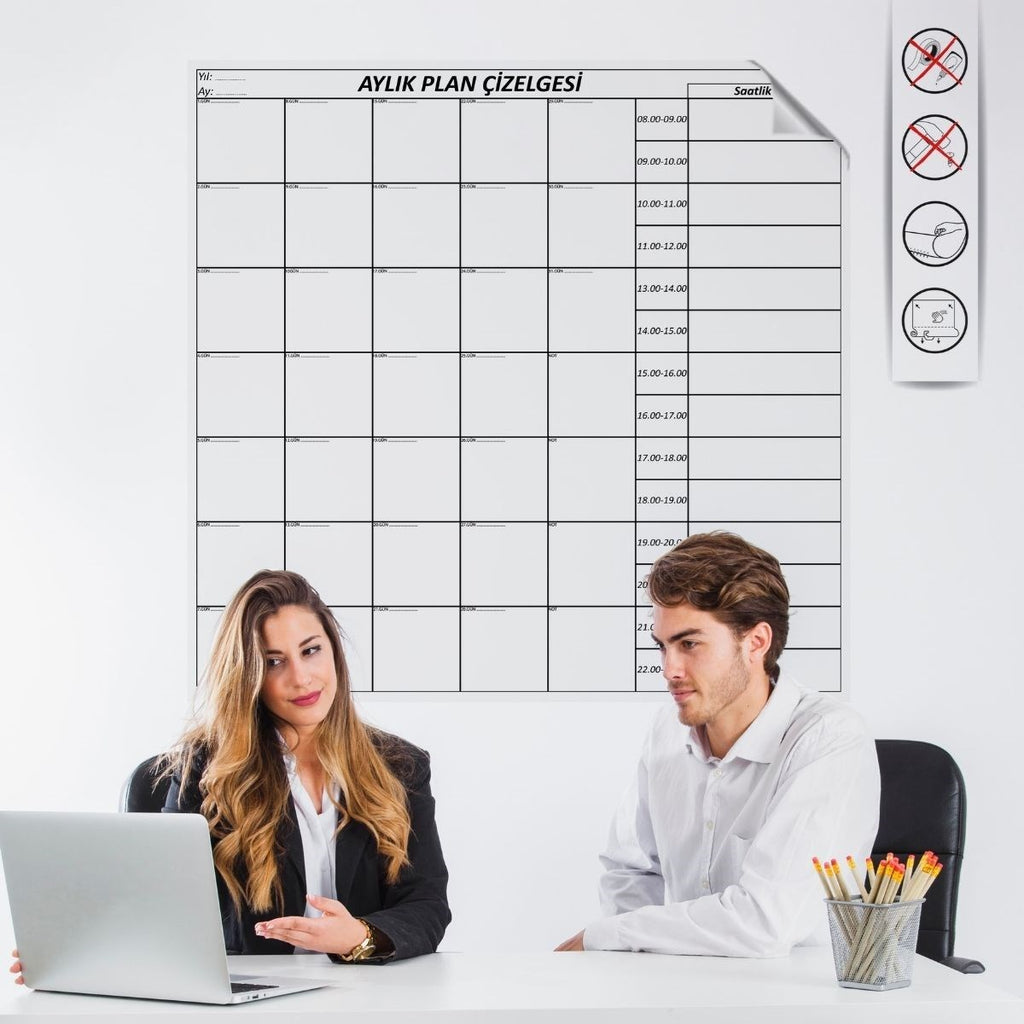 BUFFER® Aylık Planlayıcı Manyetik Duvar Stickerı Takvim Plan Çizelgesi