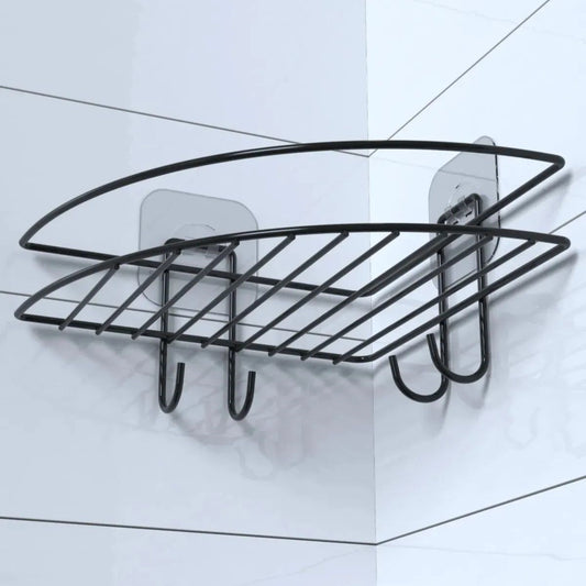 BUFFER® Yapışkanlı Banyo Köşeliği Kancalı Köşe Rafı Duş Şampuanlık Duvar Düzenleyici Organizer Raf - UcuzaGeliyor
