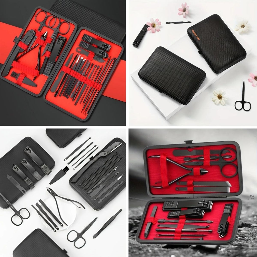 GENEL® 24 Parça Kendiliğinden Deri Çantalı Seyahat Tipi Manikür Pedikür Seti