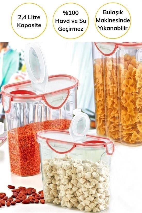 GENEL® Kilitli Kapaklı Contalı Hava,Su Sıvı Geçirmez 2,4 Litre Erzak Saklama Kabı-SA590