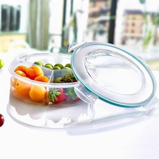 GENEL® 3 Bölmeli Sızdırmaz Contalı Kilitli Kapaklı 1,35 Litre yuvarlak Erzak Saklama Kabı LC-500