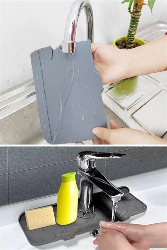 GENEL® Lavabo İçin Silikon Esnek Mat Musluk Sapı Damlama Tutucu Raf Mutfak Tezgahı Sıçrama Koruma
