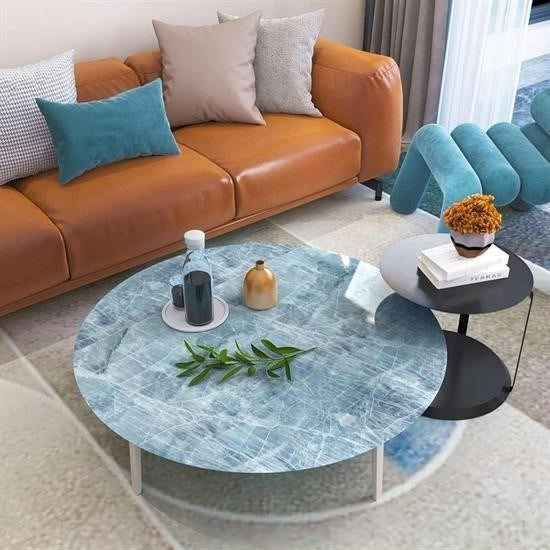 GENEL® Mermer Desenli Masa Tezgah Mutfak Su Geçirmez Yapışkanlı Folyo Sticker Mavi 5x0,6m