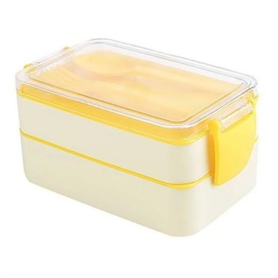 GENEL® 2 Bölmeli Çok Amaçlı 900 ml Kapasiteli Çatal Kaşıklı Dayanıklı Beslenme Kabı Yiyecek Kutusu