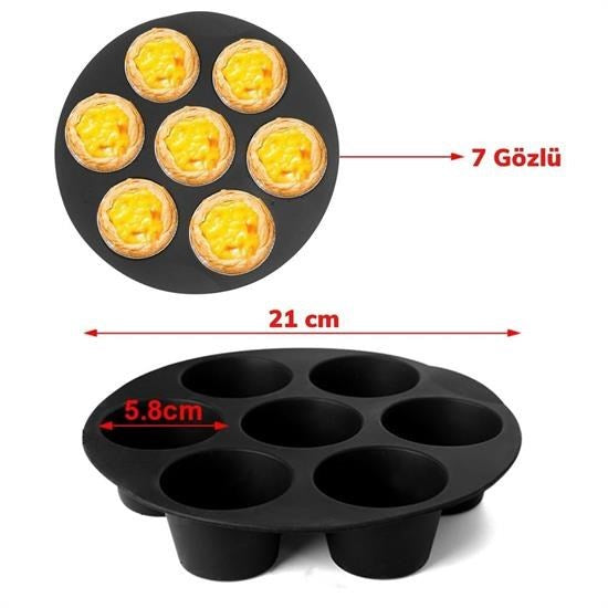 GENEL® 7 Gözlü Silikon Çok Amaçlı Airfryer Muffin Cupcake Kek ve Çörek Pişirme Kalıbı
