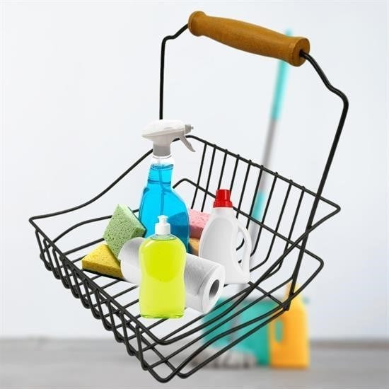 GENEL® Retro Ferforje Askılı Siyah  Ahşap Kulplu Düzenleyici Mutfak Sepeti