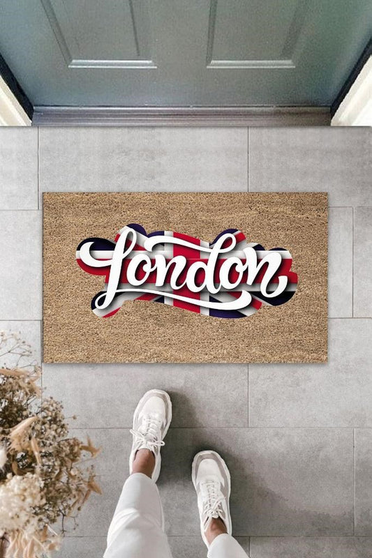 Dijital Baskı Bej London Bayrak Paspas K-3024 - UcuzaGeliyor