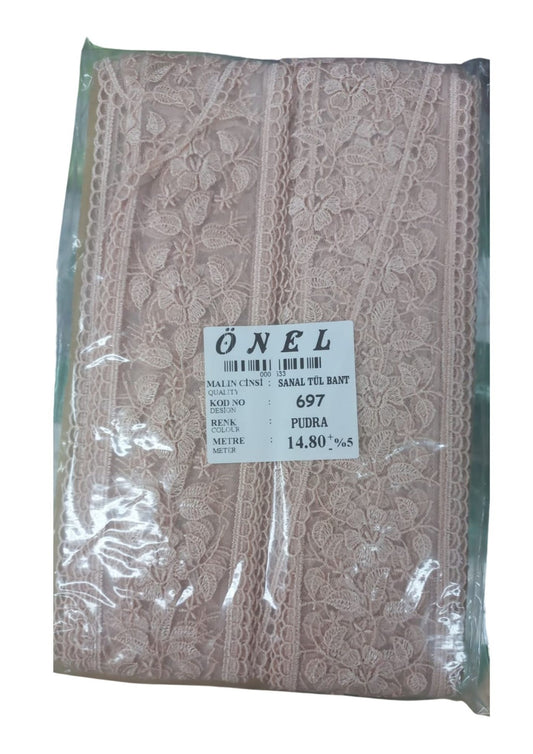Dantel Polyester Sanal Tül Bant Pudra 14,80 Metre En 6 cm ON-697-PU - UcuzaGeliyor