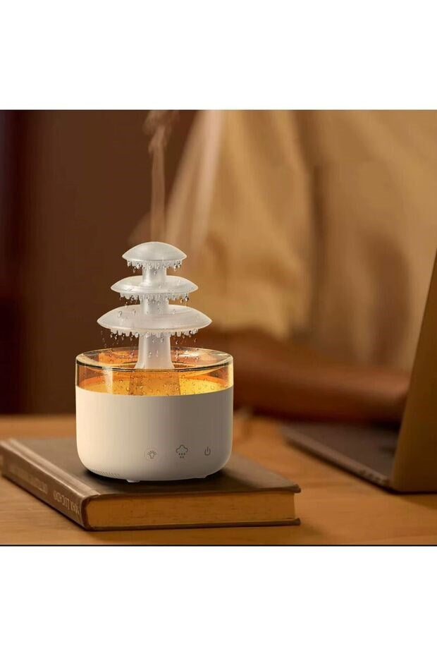3 Katlı Şelale YAĞMUR Tasarımlı Ultrasonik Aroma Difüzör - 6 Renk LED Işıklı Hava Nemlendirici