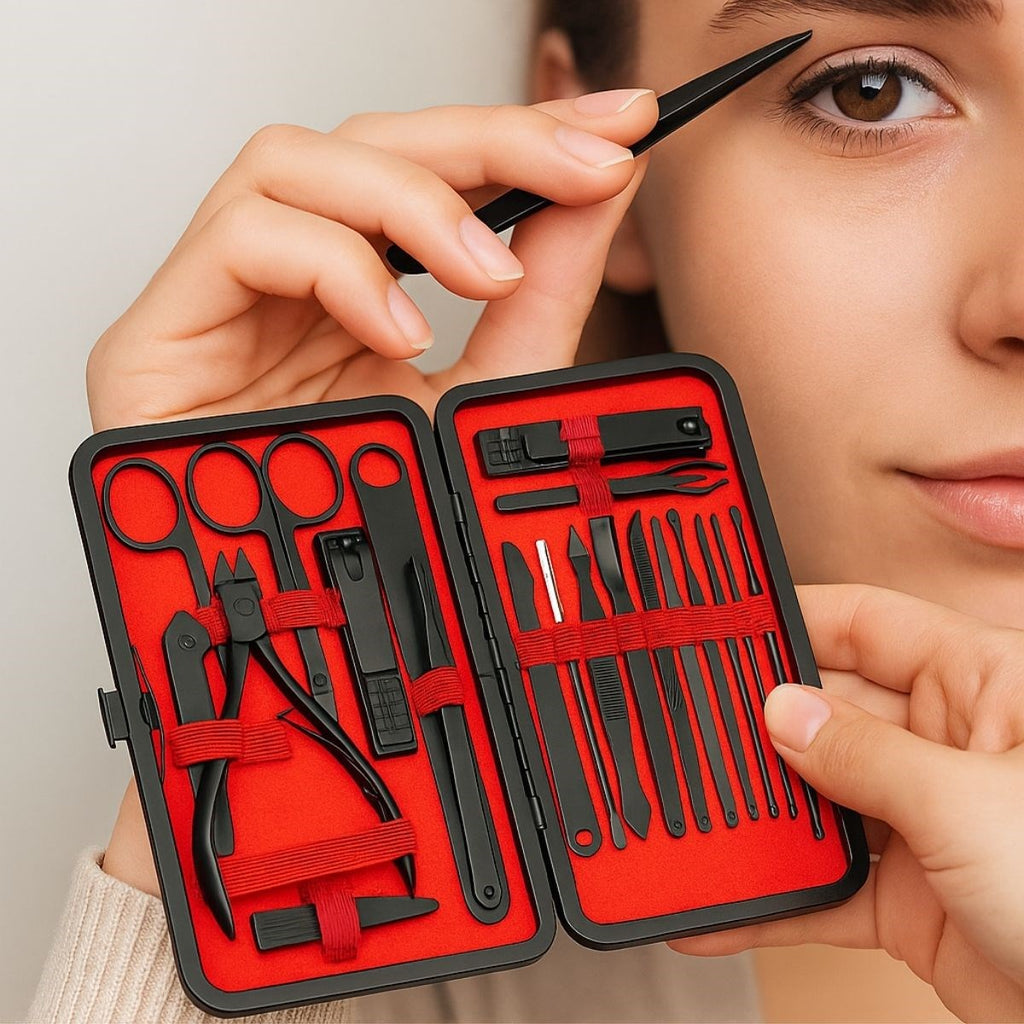 GENEL® 24 Parça Kendiliğinden Deri Çantalı Seyahat Tipi Manikür Pedikür Seti