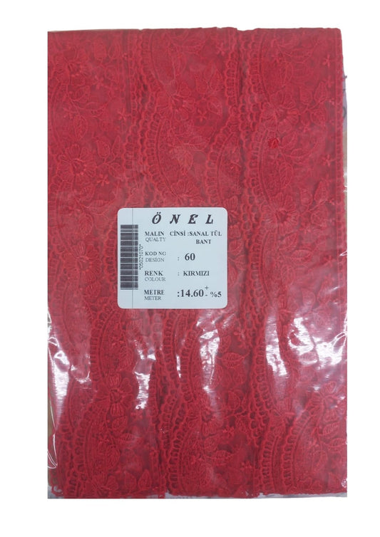 Dantel Polyester Sanal Tül Bant Kırmızı 14,60 Metre En 6 cm ON-60-K - UcuzaGeliyor