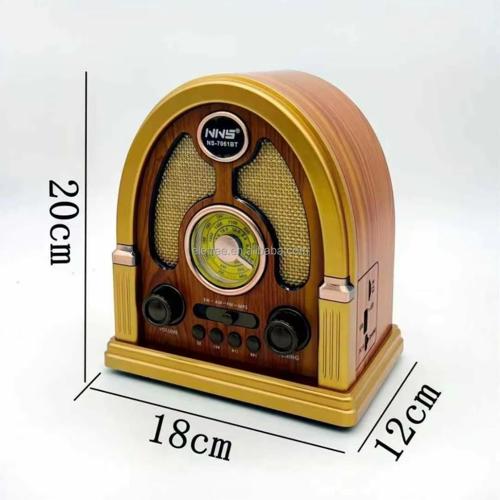 BUFFER® Orta Boy Kubbe Model Retro Ahşap Tasarım Bluetooth Hoparlörlü Radyo - FM/AM Destekli, Şarjlı ve Taşınabilir Radyo NS-7061