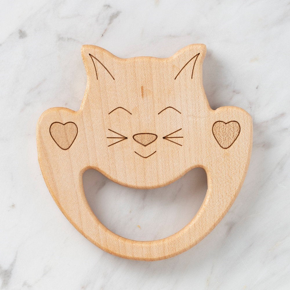 Hobi Baby Kedi Figürlü Organik Ahşap Diş Kaşıyıcı - UcuzaGeliyor
