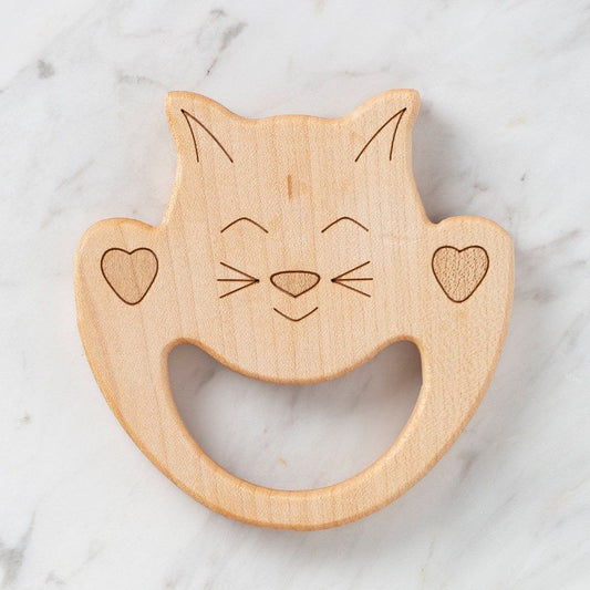 Hobi Baby Kedi Figürlü Organik Ahşap Diş Kaşıyıcı - UcuzaGeliyor