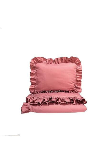 Gül kurusu fırfırlı çift kişilik nevresim takımı