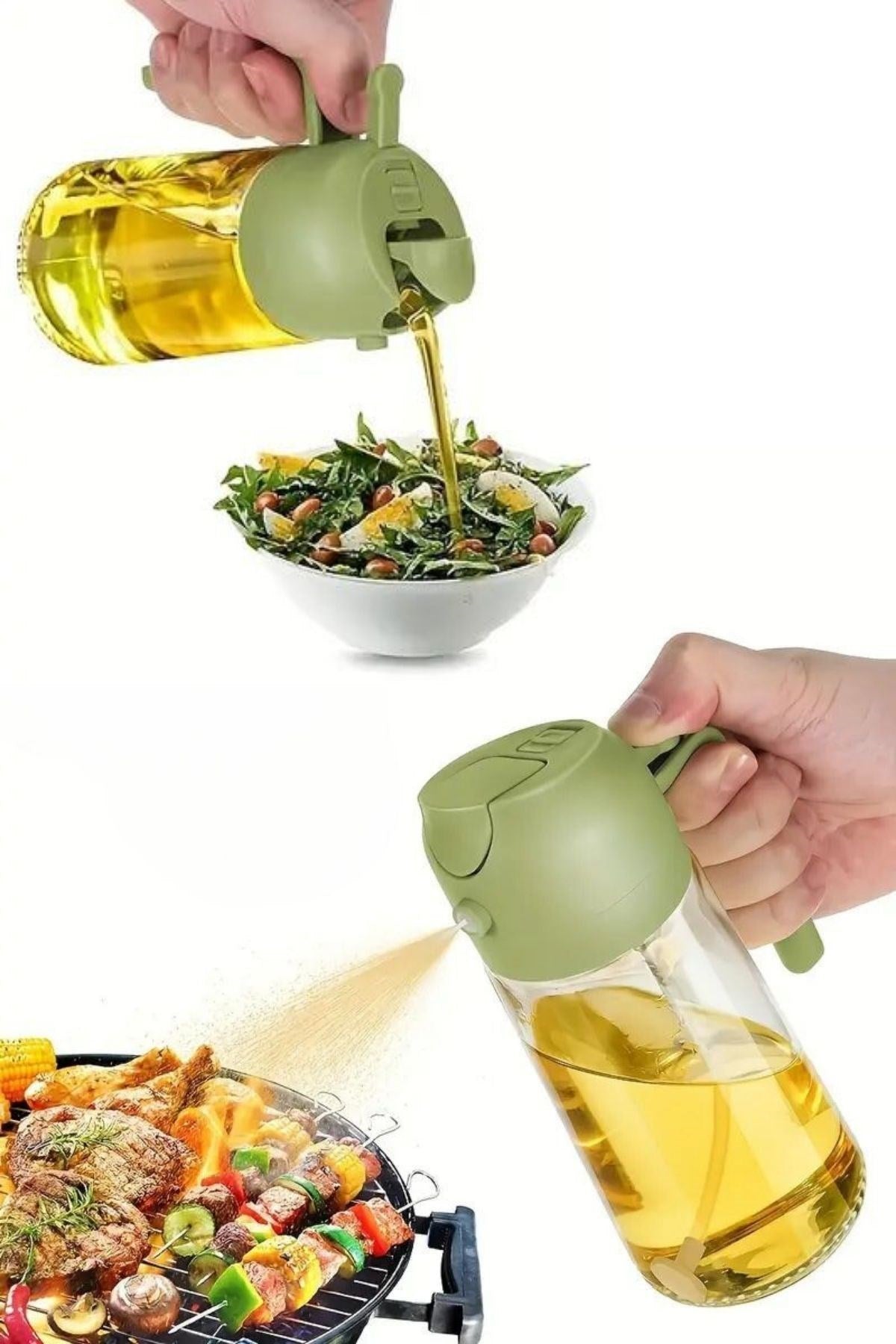 GENEL® 2si 1arada Yağ Dökücü ve Spreyli Yağdanlık Cam Yağ Püskürtücü