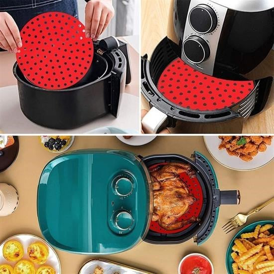 GENEL® Renkli Isıya Dayanıklı Yıkanılabilir Silikon Fırın Ve Airfryer Yuvarlak Pişirme Matı 20 Cm