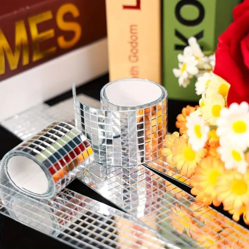 GENEL®1 Metre Uzunluğunda Gümüş Renk Aynalı Mozaik Taşlı Dekor Bandı 4 cm x 1 mt - UcuzaGeliyor