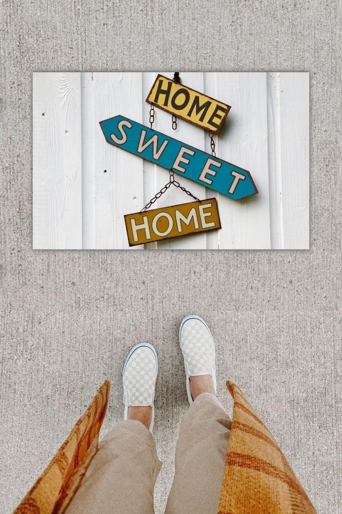 Dijital Baskı Dekoratif Home Sweet Home Beyaz Kapı Önü Paspası K-1229 - UcuzaGeliyor