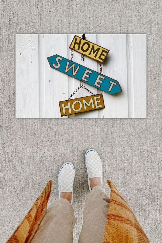 Dijital Baskı Dekoratif Home Sweet Home Beyaz Kapı Önü Paspası K-1229 - UcuzaGeliyor