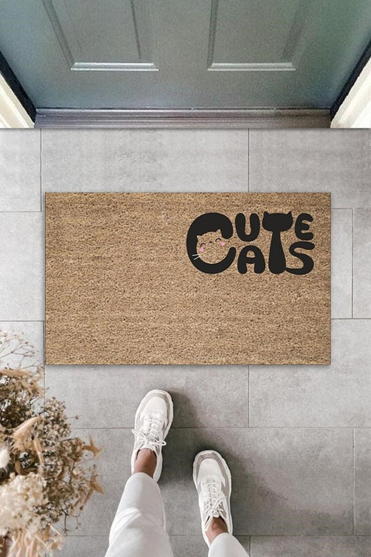 Dijital Baskı Kahverengi Kedili Cute Cats Dekoratif Kapı Paspası K-2062 - UcuzaGeliyor