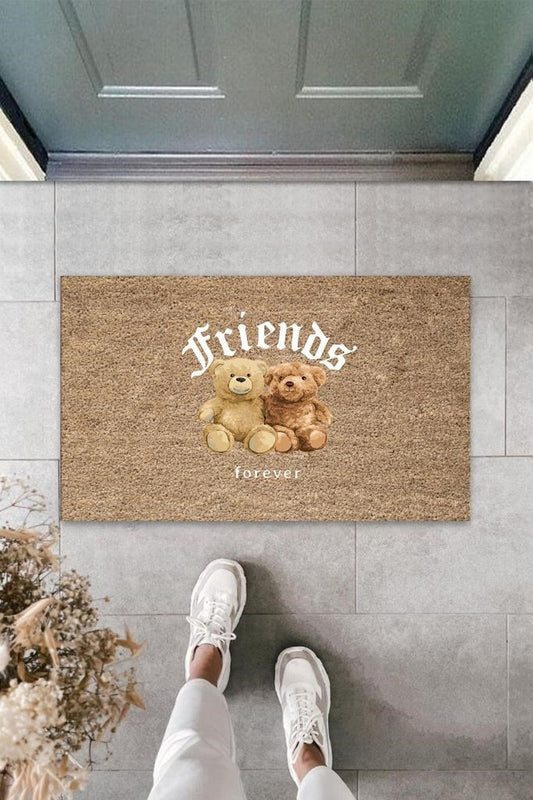 Bej Kapı Önü Paspası Friends Forever Ayıcık Desen  K-3356 - UcuzaGeliyor