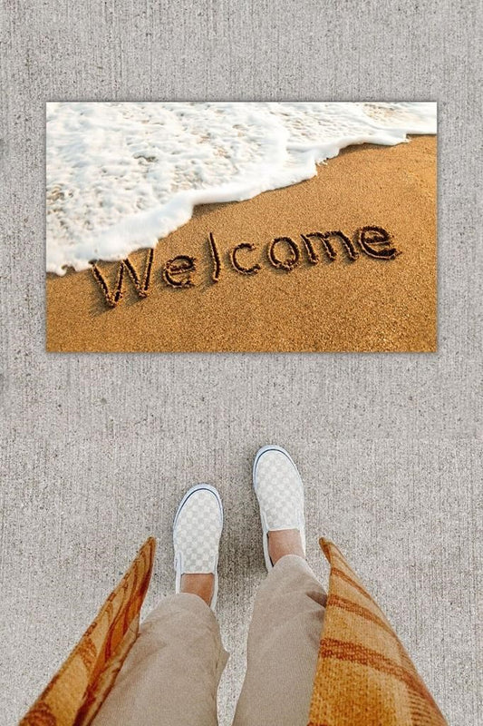 Dijital Baskı Dekoratif Welcome Beyaz Kapı Önü Paspası K-1253 - UcuzaGeliyor