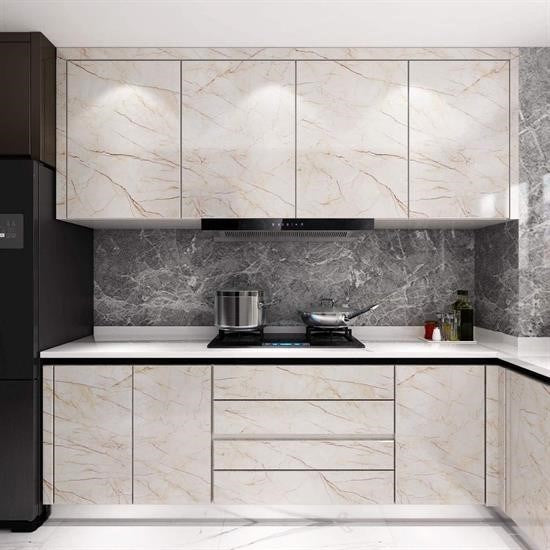 BUFFER® Mermer Desenli Masa Tezgah Mutfak Su Geçirmez Yapışkanlı Folyo Sticker Bej 5x0,6m - UcuzaGeliyor