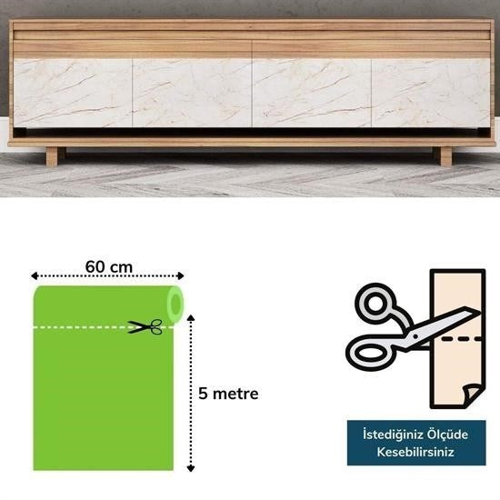 BUFFER® Mermer Desenli Masa Tezgah Mutfak Su Geçirmez Yapışkanlı Folyo Sticker Bej 5x0,6m - UcuzaGeliyor