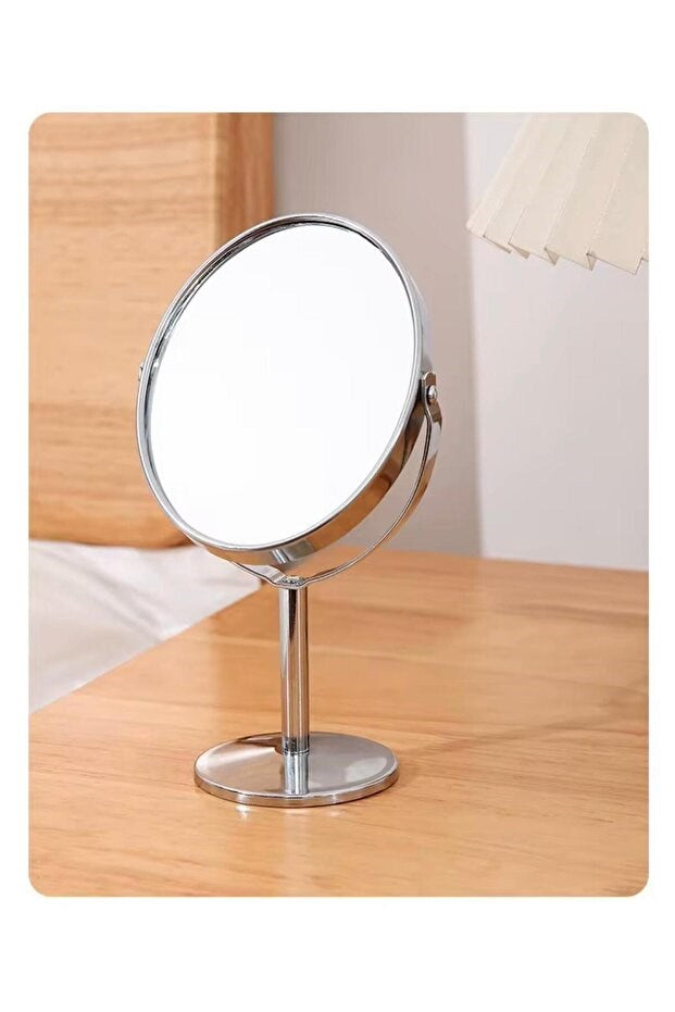 sonx Oval Masaüstü Ayaklı 360° Dönebilen çift taraflı büyüteçli krom ayna 18X10cm