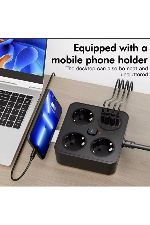 Aşırı Yük Koruyucu Avrupa Soket Kartı Tip-C Usb 2 m Uzatma Kablosu  Emniyet Anahtarı ile