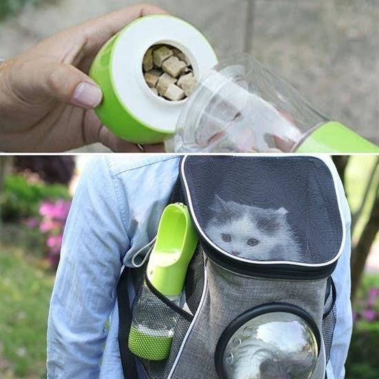 GENEL® Taşınabilir Mama Hazneli Evcil Hayvan Suluğu Seyahat Kabı Kilitlenebilen Su Sızdırmaz 380ML